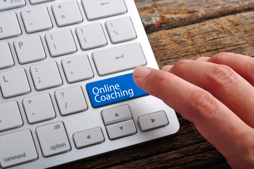 Hand On Keyboard with Word 'Online Coaching'
